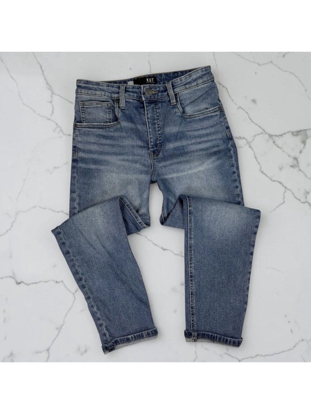 KUT From The Kloth Rachael Fab Ab Mom Jeans Size 4 Denim High Rise Cuffed Hems